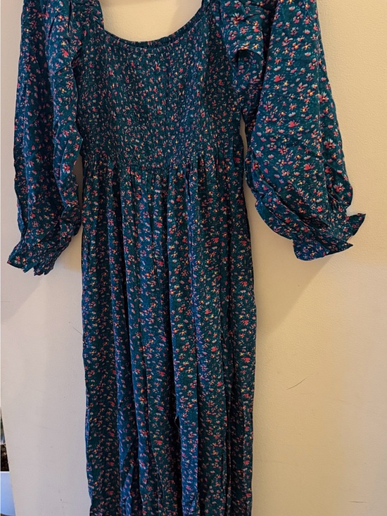 Elloh Pants - Smocked Long-Sleeve Floral Jumpsuit in Teal